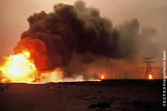 Oil wells on fire)